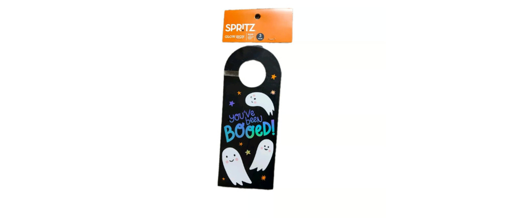 NWT Spritz Halloween Reversible Glow Door Handle Sign 3 Pc Ghost You've Been Boo